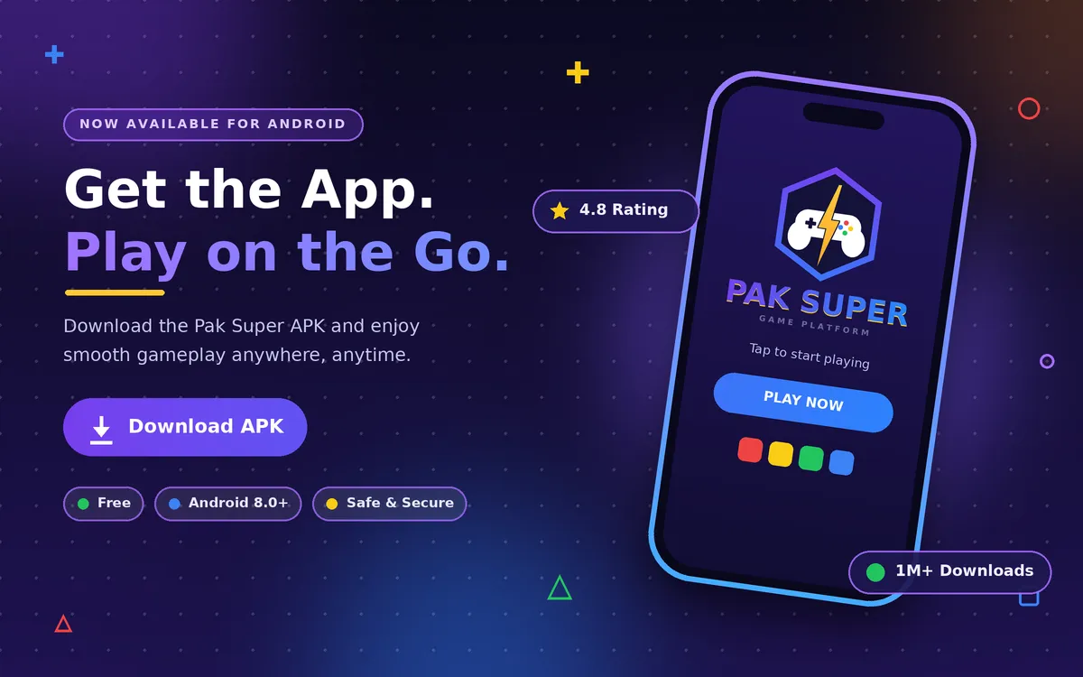 Pak Super APK download banner showing the app on an Android phone